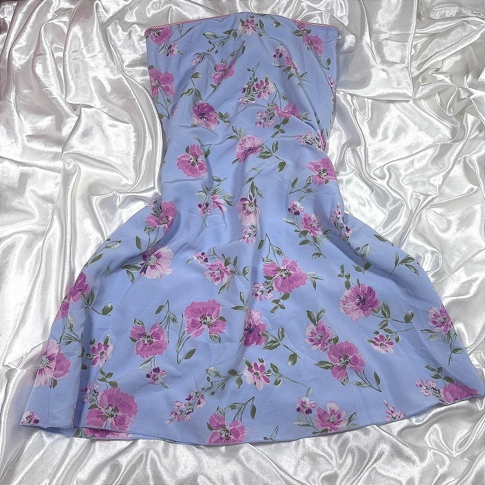 y2k i.n. girl midi skirt Blue Pink Excellent Floral Lace Trim XL